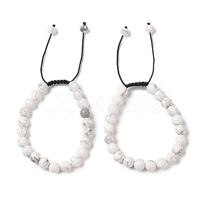 8mm Round Natural Howlite Braided Bead Bracelets BJEW-C067-01B-08-1