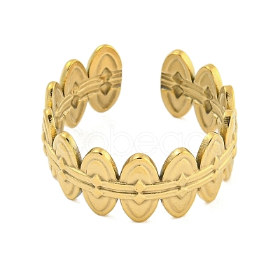 304 Stainless Steel Oval Open Cuff Ring for Women LS-RJEW-S406-01G-03-1