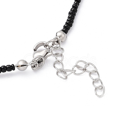 Natural Pearl Pendant Necklace with Glass Beaded Chains NJEW-M201-01B-1