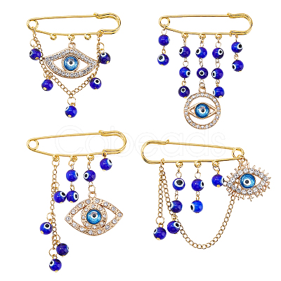 4Pcs Blue Evil Eye Alloy Rhinestone Charm Kilt Pins JEWB-FH00039-1