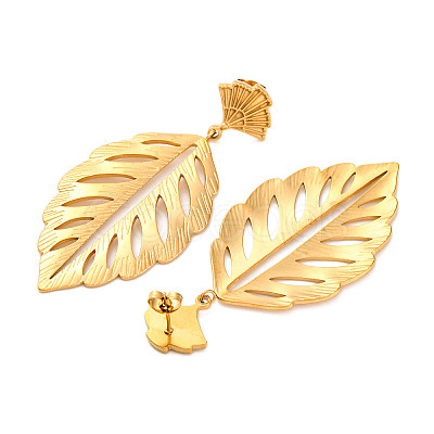 304 Stainless Steel Leaf Theme Stud Earrings For Women LS-EJEW-B110-03G-06-1