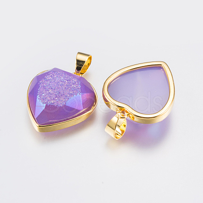 Electroplated Natural Quartz Crystal Pendants G-P366-R12-1