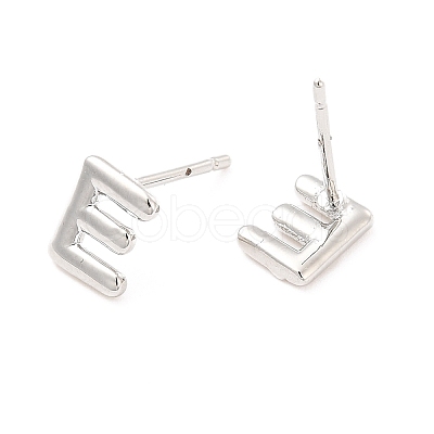 Brass Hollow Out Initial Letter Stud Earrings EJEW-A044-01P-E-1