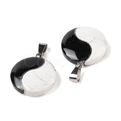 Natural Obsidian & Howlite Pendants FIND-Q109-02-1