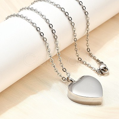 304 Stainless Steel Heart Cinerary Casket Pendant Necklaces NJEW-V002-02P-1