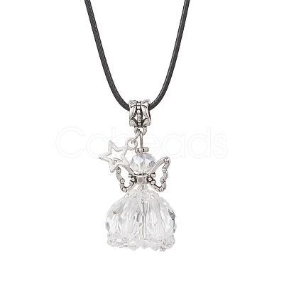 8Pcs 8 Colors Glass Seed Beaded Star Angel Pendant Black Waxed Cotton Cord Necklaces NJEW-MZ00144-1