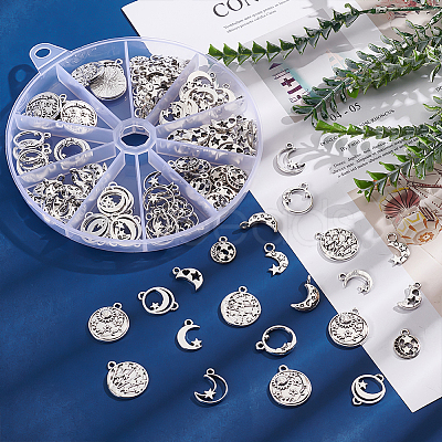 PandaHall Elit 165pcs 10 Style Moon & Star Alloy Ring Pendants and Links Connector FIND-PH0006-44-1