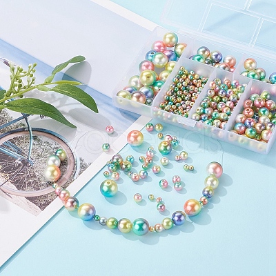 497Pcs 5 Style Rainbow ABS Plastic Imitation Pearl Beads OACR-YW0001-07B-1