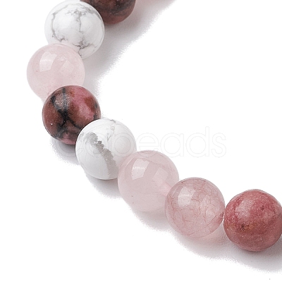 8.5mm Round Natural Rhodonite & Howlite & Strawberry Quartz & Rose Quartz Bead Stretch Bracelets for Women BJEW-JB10944-06-1