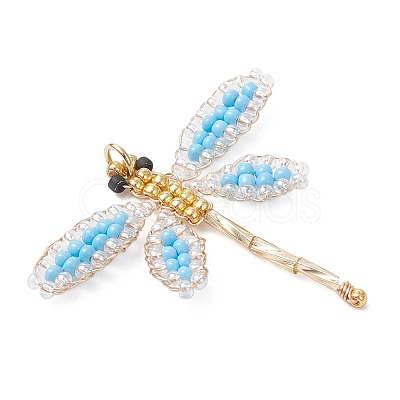 Glass Seed Beaded Dragonfly Pendants PALLOY-MZ00983-01-1