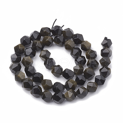 Natural Golden Sheen Obsidian Beads Strands G-S332-8mm-012-1