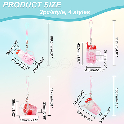 Olycraft 8Pcs 4 Style PVC Plastic Strawberry Ice Cream Cup Pendant Decorations HJEW-OC0001-08-1