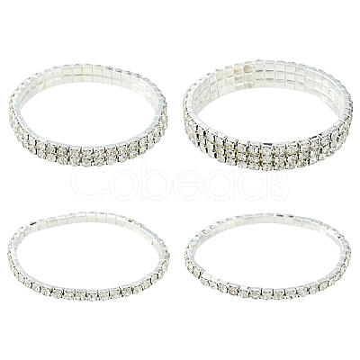 4Pcs 3 Style Brass Rhinestone Tennis Stretch Bracelet Sets for Girlfriend BJEW-FS0001-06-1