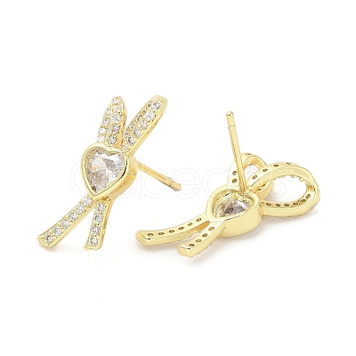 Rack Plating Brass Micro Pave Clear Cubic Zirconia Stud Earrings EJEW-M260-18G-1