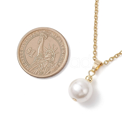 Shell Pearl White Round Pendant 304 Stainless Steel Cable Chain Necklaces for Women NJEW-JN05760-02-1