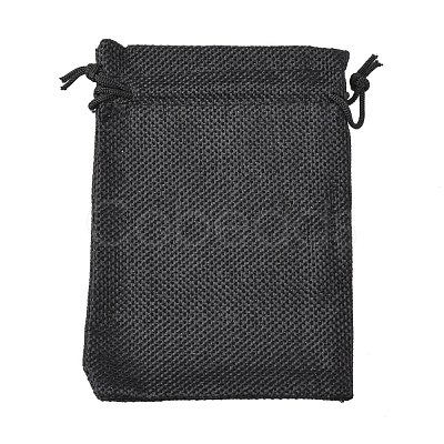 Polyester Imitation Burlap Packing Pouches Drawstring Bags X-ABAG-R005-14x10-09-1