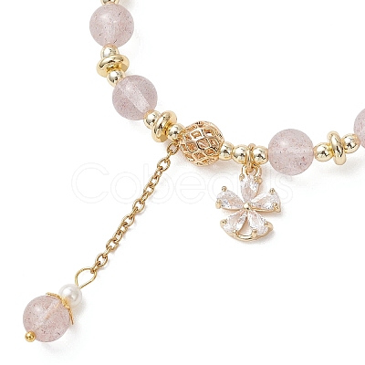 Natural Strawberry Quartz Round Beaded Bracelets for Women BJEW-JB13123-01-1