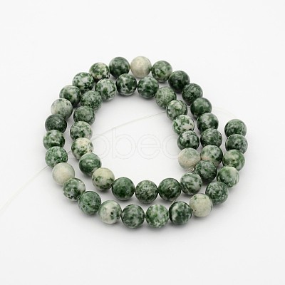 Natural Green Spot Jasper Round Bead Strands G-P070-45-6mm-1