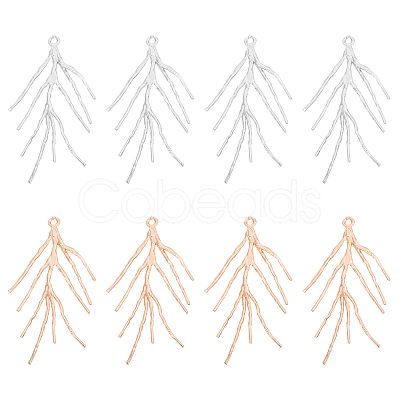 8Pcs 2 Colors Brass Branch Pendants KK-CA0002-77-1