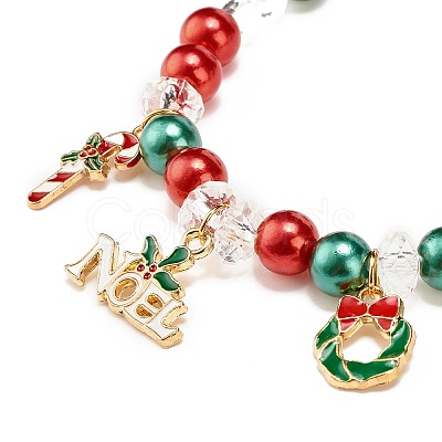 Acrylic Pearl Beaded Stretch Bracelet with Alloy Enamel Charms BJEW-JB08292-1