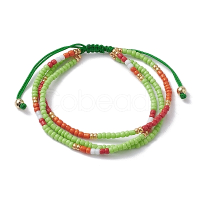 Adjustable Glass Seed Beaded Triple Layer Multi-strand Bracelet BJEW-MZ00048-05-1