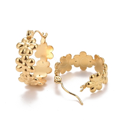 Ion Plating(IP) Flower 304 Stainless Steel Hoop Earrings for Women X-STAS-A057-16G-1