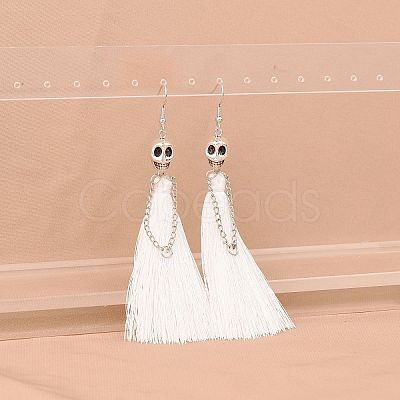 Zinc Alloy Polyester Skull Tassel Dangle Earrings FS-WG69CBD-04-1