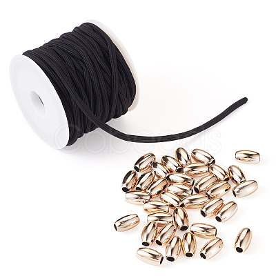 5M Round Nylon Elastic Cord with 100Pcs Gold Plastic Beads DIY-TA0011-37-1