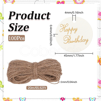 100Pcs Flat Round Gold Stamping Word Happy Birthday Hanging Gift Tags DIY-SP0003-87A-1