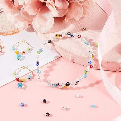 150 Pcs 10 Colors Handmade Evil Eye Lampwork Round Beads LAMP-NB0001-29-1
