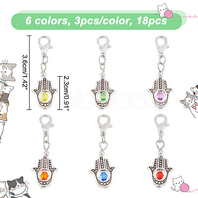 18Pcs 6 Colors Hamsa Hand Alloy Locking Stitch Marker HJEW-AB00618-1