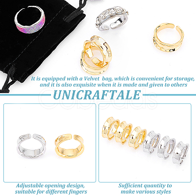 Unicraftale 6Pcs 2 Colors Brass Wave Open Cuff Ring for Women RJEW-UN0002-32-1