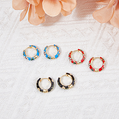 3 Pairs 3 Colors Brass Flower Pattern Hoop Earrings EJEW-FI0003-07-1