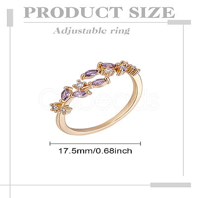 1Pc Brass Micro Pave Cubic Zirconia Cuff Rings for Women RJEW-LP0002-23G-1