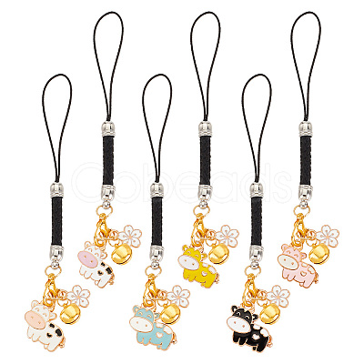Cow & Flower Alloy Enamel Pendant Decoration HJEW-AB00481-1