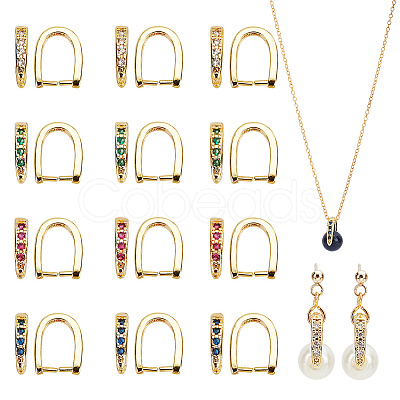 16Pcs 4 Colors Rack Plating Brass Pave Cubic Zirconia Snap on Bails KK-AR0003-55G-1