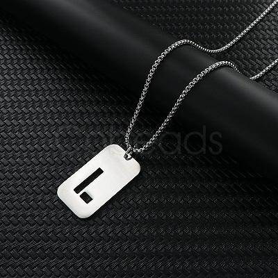 Rectangle with Hollow Out Letter 201 Stainless Steel Pendant Necklaces FS-WG34D20-15-1