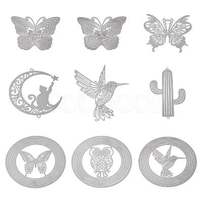 9Pcs 9 Styles 201 Stainless Steel Laser Cut Connector Charms STAS-TA0005-85-1