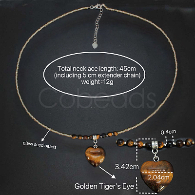 Natural Gemstone Heart Pendant Colorful Glass Seed Beads Beaded Necklaces for Women VA8487-4-1