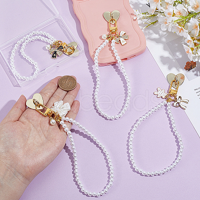 4Pcs Bowknot Alloy & Resin Imitation Pearl Pendant Decorations HJEW-PH02435-1
