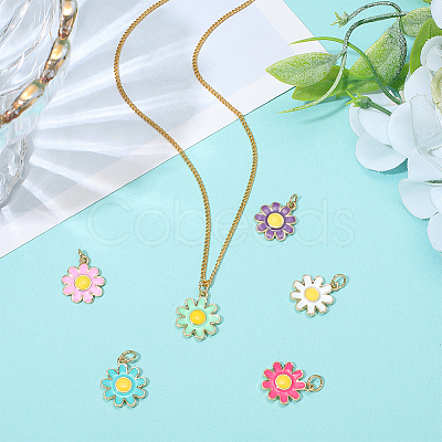 6Pcs 6 Colors Brass Enamel Pendants KK-BBC0021-50-1