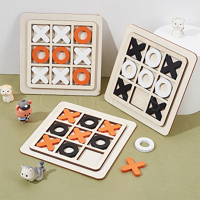 3 Sets 3 Colors Wood Tic Tac Toe Board Game AJEW-NB0005-35-1