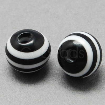 Round Striped Resin Beads RESI-R158-12mm-11-1