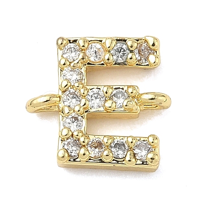 Brass Micro Pave Clear Cubic Zirconia Letter Links Connector Charms KK-I382-07G-E-1