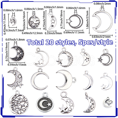 100Pcs 20 Styles Tibetan Style Alloy Pendants FIND-BM0001-17-1