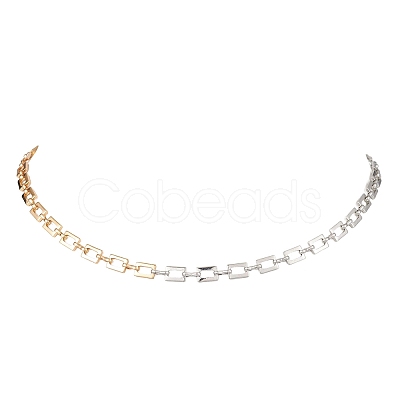 Two Tone Brass Rectangle Link Chain Necklaces NJEW-JN05761-1