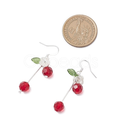 Glass Beads Cherry Dangle Earrings EJEW-JE06640-03-1