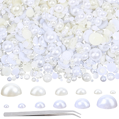 5400Pcs 12 Styles Half Round ABS Plastic Imitation Pearl Cabochons OACR-PA0001-18-1