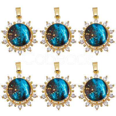 6Pcs Brass Micro Pave Clear Cubic Zirconia Pendants KK-BBC0010-32-1
