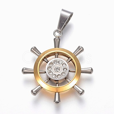 PVD Vacuum Plating 304 Stainless Steel Rhinestone Pendants STAS-F168-33GP-1